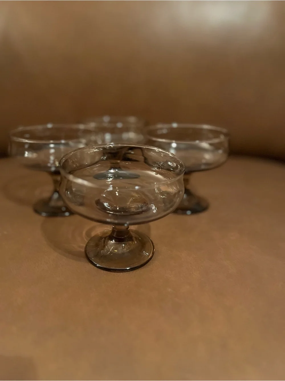 Set of 4 Vintage Smoke Glass Champagne/Dessert Coupes